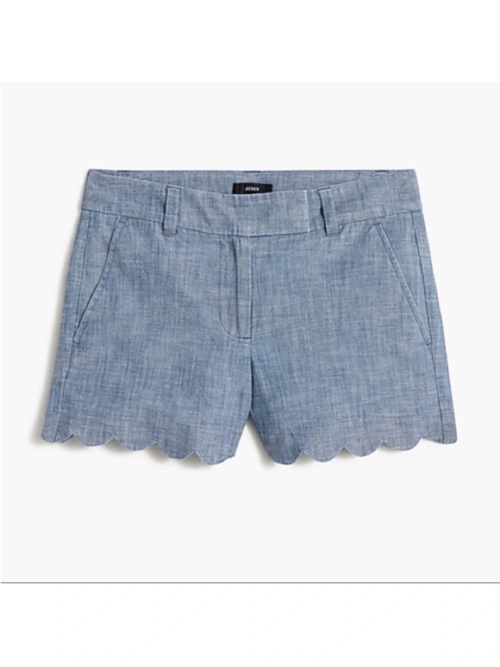 J. Crew Blue Chambray Women’s Linen Shorts with Scalloped Hem